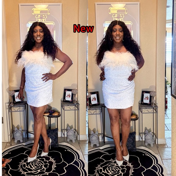 White Strapless Dress with Furry Trim - Picture 13 of 13